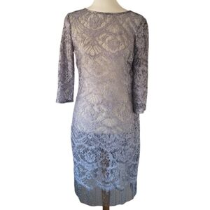 Vintage - Jackie Jon Lace Charcoal Shimmer Fringe Hem Sheath Dress‎